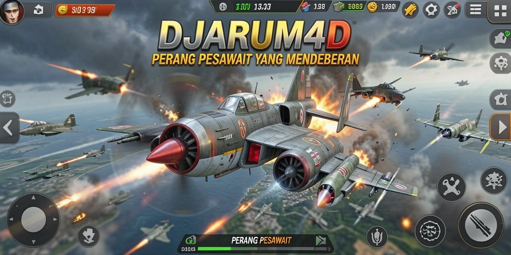 Antarmuka permainan DJARUM4D yang menampilkan aksi Perang Pesawat.