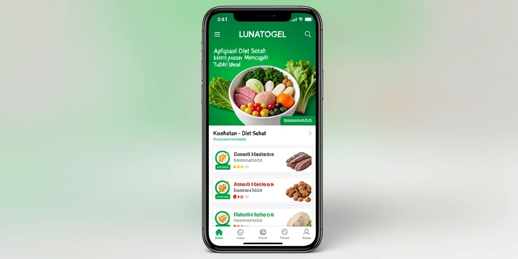 Antarmuka LUNATOGEL yang menarik dan informatif mengenai Diet Sehat.